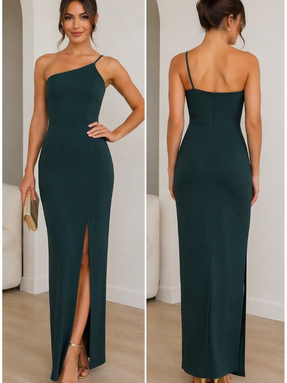 Lulus “Stunningly Sophisticated”  green one-shoulder‎ maxi dress size small
